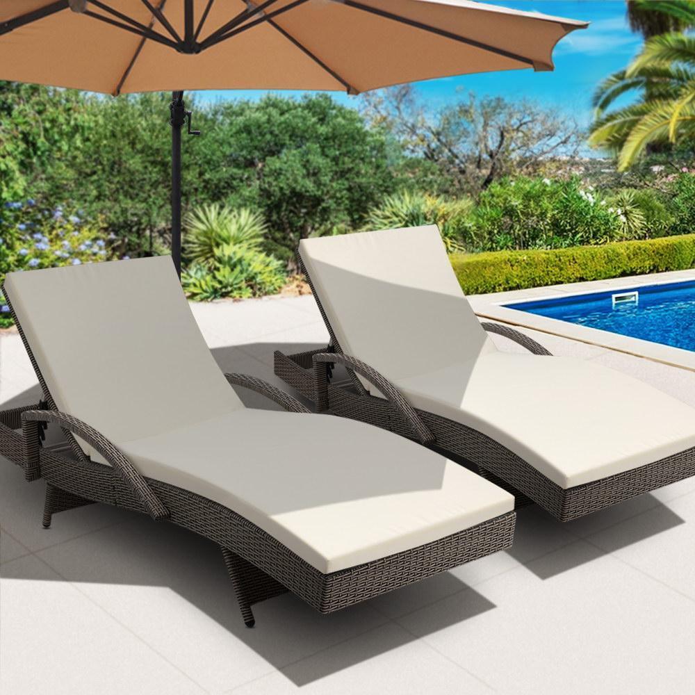 Gardeon Set of 2 Outdoor Sun Lounge Bed Chairs-Furniture-The White Mall