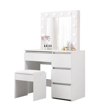 Load image into Gallery viewer, Glamorous Dressing Table Stool Set with Light Bulbs, LED Makeup Mirror &amp; Jewellery Organizer Cabinet-Dressing Table-The White Mall
