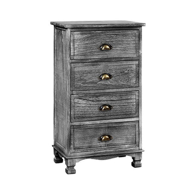 Grey 4 Drawer Hamptons Bedside or Side Table-Bedside Tables-The White Mall