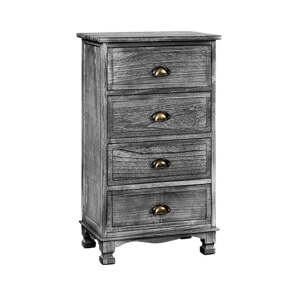 Grey 4 Drawer Hamptons Bedside or Side Table-Bedside Tables-The White Mall