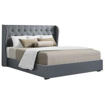 Grey Queen Bed Artiss Issa Bed Frame Upholstered Fabric Gas Lift Storage-The White Mall-The White Mall