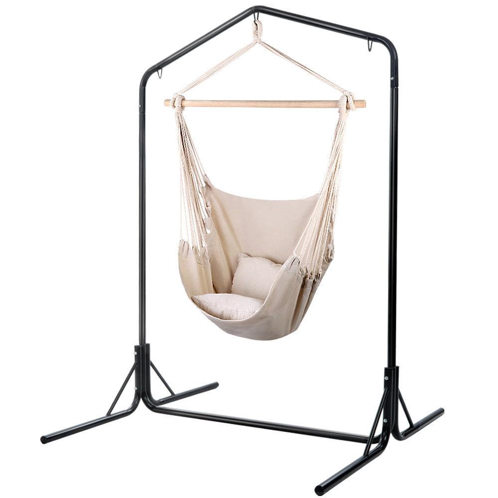Outdoor Hanging Hammock Chair with Stand and Pillow Cream