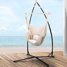 Load image into Gallery viewer, Gardeon Outdoor Hammock Chair with Steel Stand Hanging Hammock with Pillow Cream
