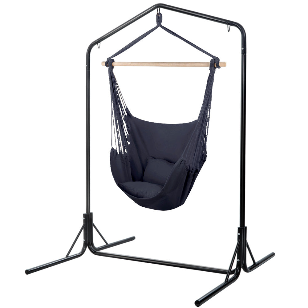 Outdoor Hammock Chair with Stand and Pillow Grey