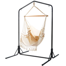 Load image into Gallery viewer, Outdoor Hammock Chair with Stand Tassel Hanging Rope Chair Cream
