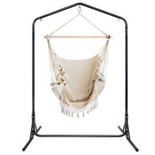 Load image into Gallery viewer, Outdoor Hammock Chair with Stand Tassel Hanging Rope Chair Cream
