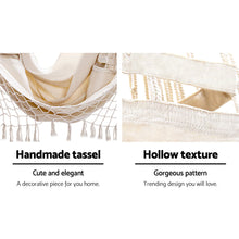 Load image into Gallery viewer, Outdoor Hammock Chair with Stand Tassel Hanging Rope Chair Cream
