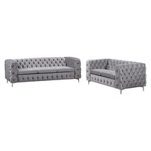 Load image into Gallery viewer, 3+2 Seater Sofa Classic Button Tufted Lounge in Grey Velvet Fabric with Metal Legs
