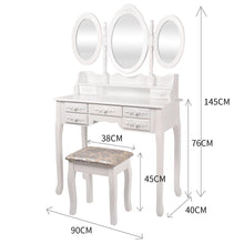 Load image into Gallery viewer, Luxurious High Quality White Feminine Dressing Table with Multiple Mirrors &amp; Stool-Dressing Table-The White Mall

