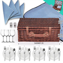 Load image into Gallery viewer, Luxury 4 Person Picnic Basket Set Includes Insulated Bag, Outdoor Blanket, Whicker Basket, Cutlery, Wine Glasses, Napkins &amp; More-The White Mall-The White Mall
