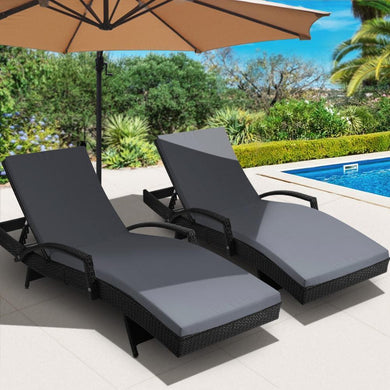 Luxury Gardeon Set of 2 Outdoor Sun Lounge Bed Chairs - Black-Furniture-The White Mall