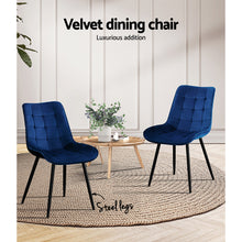 Load image into Gallery viewer, Artiss Set of 2 Toula Dining Chairs Kitchen Chairs Velvet Upholstered Blue
