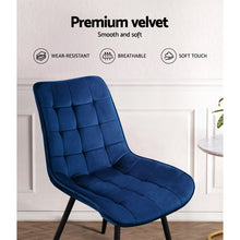 Load image into Gallery viewer, Artiss Set of 2 Toula Dining Chairs Kitchen Chairs Velvet Upholstered Blue
