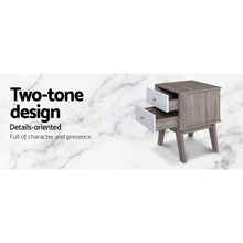 Load image into Gallery viewer, Bedside table with open drawers.
