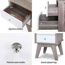 Load image into Gallery viewer, Close up details of this nordic bedside table, for sale at The White Mall.
