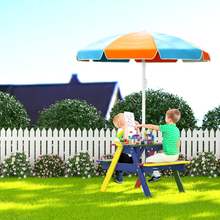 Load image into Gallery viewer, Keezi Kids Outdoor Table &amp; Chairs Picnic Bench Seat Umbrella Colourful Wood
