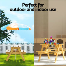 Load image into Gallery viewer, Keezi Kids Outdoor Table and Chairs Picnic Bench Seat Umbrella Children Wooden
