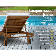 Load image into Gallery viewer, Gardeon 2pc Sun Lounge Wooden Lounger Outdoor Furniture Day Bed Wheel Patio White
