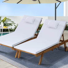 Load image into Gallery viewer, Gardeon 2pc Sun Lounge Wooden Lounger Outdoor Furniture Day Bed Wheel Patio White
