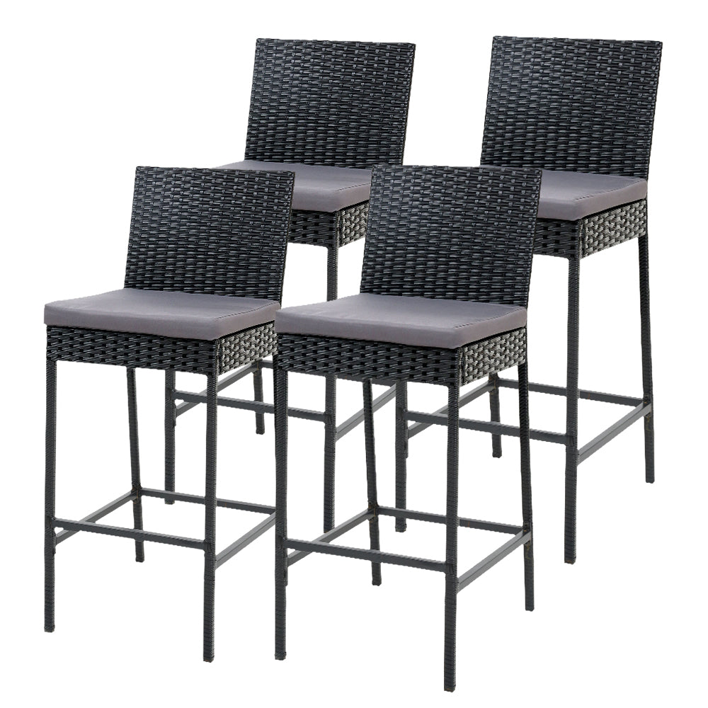 Gardeon Set of 4 Outdoor Bar Stools Wicker Black