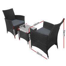 Load image into Gallery viewer, Gardeon 3 Piece Wicker Outdoor Furniture Set - Black
