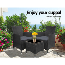 Load image into Gallery viewer, Gardeon 3pc Bistro Wicker Outdoor Furniture Set Black
