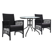 Load image into Gallery viewer, Gardeon Outdoor Furniture Dining Chairs Wicker Garden Patio Cushion Black 3PCS Tea Coffee Cafe Bar Set

