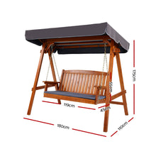 Load image into Gallery viewer, Gardeon Outdoor Wooden Swing Chair Garden Bench Canopy 3 Seater
