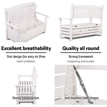 Load image into Gallery viewer, Gardeon Outdoor Storage Bench Box Wooden Garden Chair 2 Seat Timber Furniture White
