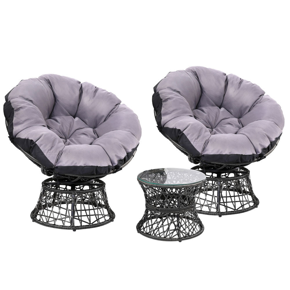 Gardeon Outdoor Papasan Lounge Chairs & Table Black