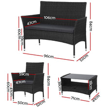 Load image into Gallery viewer, Gardeon 4 Piece Outdoor Dining Set Furniture Lounge Setting Table Chairs Black
