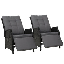 Load image into Gallery viewer, Gardeon Set of 2 Recliner Chairs Sun lounge Outdoor Furniture Setting Patio Wicker Sofa Black
