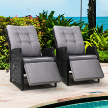 Load image into Gallery viewer, Gardeon Set of 2 Recliner Chairs Sun lounge Outdoor Furniture Setting Patio Wicker Sofa Black
