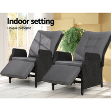 Load image into Gallery viewer, Gardeon Set of 2 Recliner Chairs Sun lounge Outdoor Furniture Setting Patio Wicker Sofa Black
