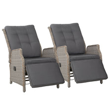 Load image into Gallery viewer, Gardeon Set of 2 Recliner Chairs Sun lounge Outdoor Furniture Setting Patio Wicker Sofa Grey
