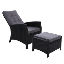 Load image into Gallery viewer, Sun lounge Recliner Chair Wicker Lounger Sofa Day Bed Outdoor Furniture Patio Garden Cushion Ottoman Black Gardeon 
