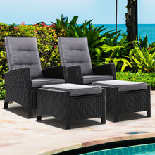 Load image into Gallery viewer, Set of 2 Outdoor Patio Sun Lounge Recliner Wicker Chairs with Ottomans
