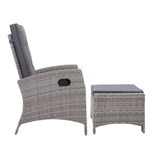 Load image into Gallery viewer, Set of 2 Sun lounge Recliner Outdoor Wicker Chairs with Ottomans
