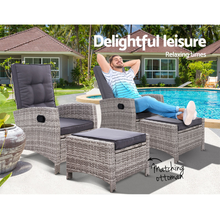 Load image into Gallery viewer, Set of 2 Sun lounge Recliner Outdoor Wicker Chairs with Ottomans
