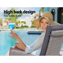 Load image into Gallery viewer, Set of 2 Sun lounge Recliner Outdoor Wicker Chairs with Ottomans
