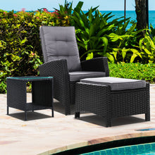 Load image into Gallery viewer, Gardeon Outdoor Setting Recliner Chair Table Set Wicker lounge Patio Furniture Black
