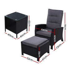 Load image into Gallery viewer, Gardeon Outdoor Patio Furniture Recliner Chairs Table Setting Wicker Lounge 5pc Black
