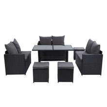 Load image into Gallery viewer, Gardeon Outdoor Furniture Dining Setting Sofa Set Lounge Wicker 9 Seater Black
