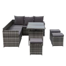 Load image into Gallery viewer, Gardeon Outdoor Furniture Dining Setting Sofa Set Wicker 9 Seater Storage Cover Mixed Grey
