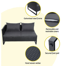 Load image into Gallery viewer, Gardeon Outdoor Sofa Furniture Garden Couch Lounge Set Wicker Table Chair Black
