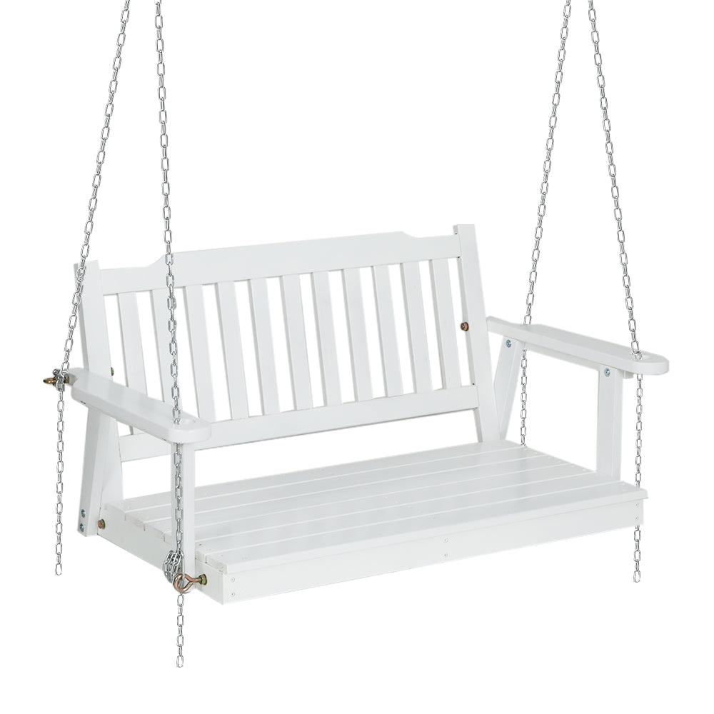 Outdoor White Porch Swing Chair with Chain Garden Bench