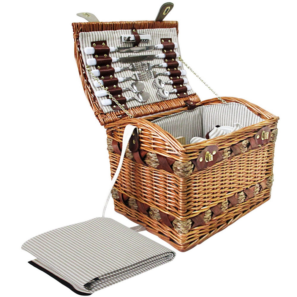 Alfresco 4 Person Picnic Basket Outdoor Insulated with Blanket