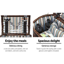 Load image into Gallery viewer, Alfresco 4 Person Picnic Basket Wicker Outdoor Insulated with Blanket
