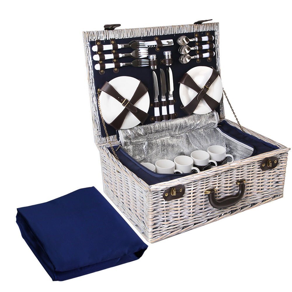 Alfresco 6 Person Picnic Basket Set Cooler Bag Wicker