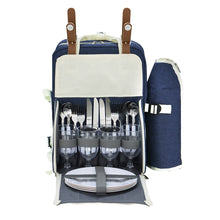 Load image into Gallery viewer, Alfresco Picnic Backpack Set Cooler Bag 4 Person Outdoor Liquor Blue
